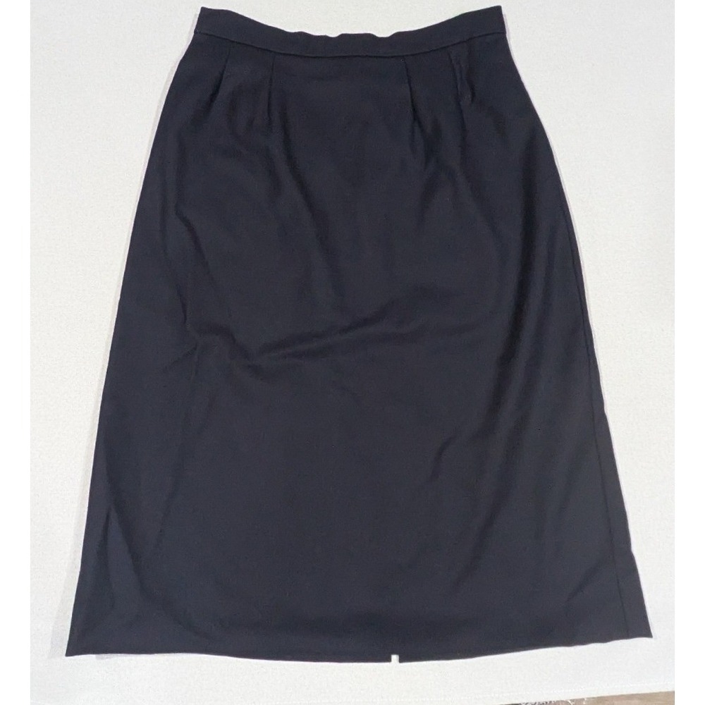 Midi Skirt Women 14 Navy Blue Excellent Pleated Back Vent Workwear